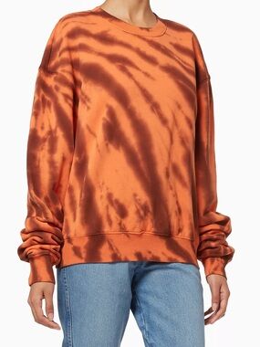 Good American Cinnamon TieDye Boyfriend Sweater - 100% Cotton Orange & Brown